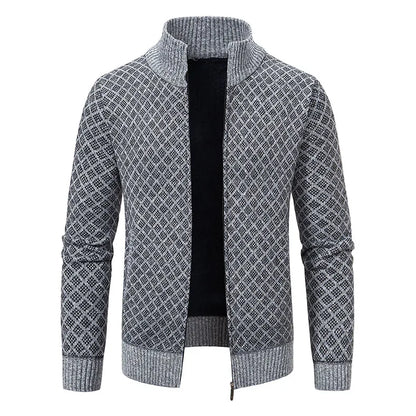 Men's Knitted Cardigan Coat Korean Slim Fit Trendy Sweater Autumn Winter Zip Up Mens Fleece Lined Top Clothing