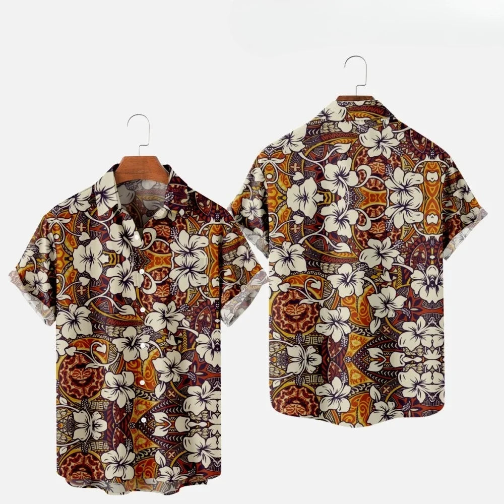 Men's Fashion Summer T-Shirts Hawaiian 3d Print Cozy Casual One Button Shirts Short Sleeve Beach Oversized Shirts