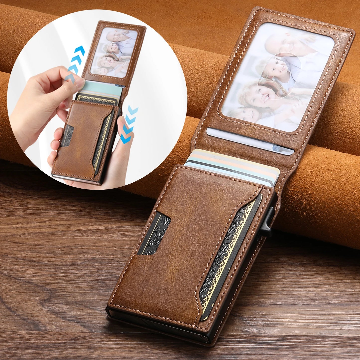 SUTENI PU Leather For Men Wallet Card Slot Wallet Flip Cover card box Pressing The Button Automatically Ejects The Card