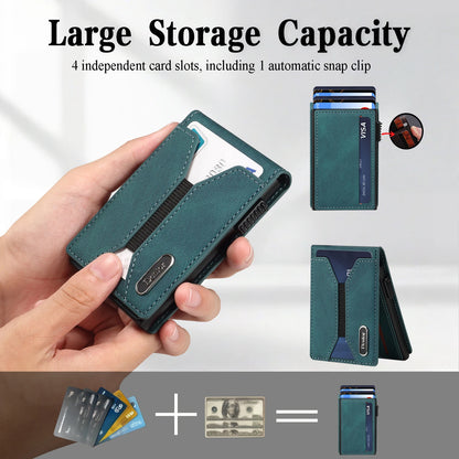 Denior Magsafe magnetic card bag,press type automatic pop-up multifunctional card box, can hold 6-10 credit cards leather wallet