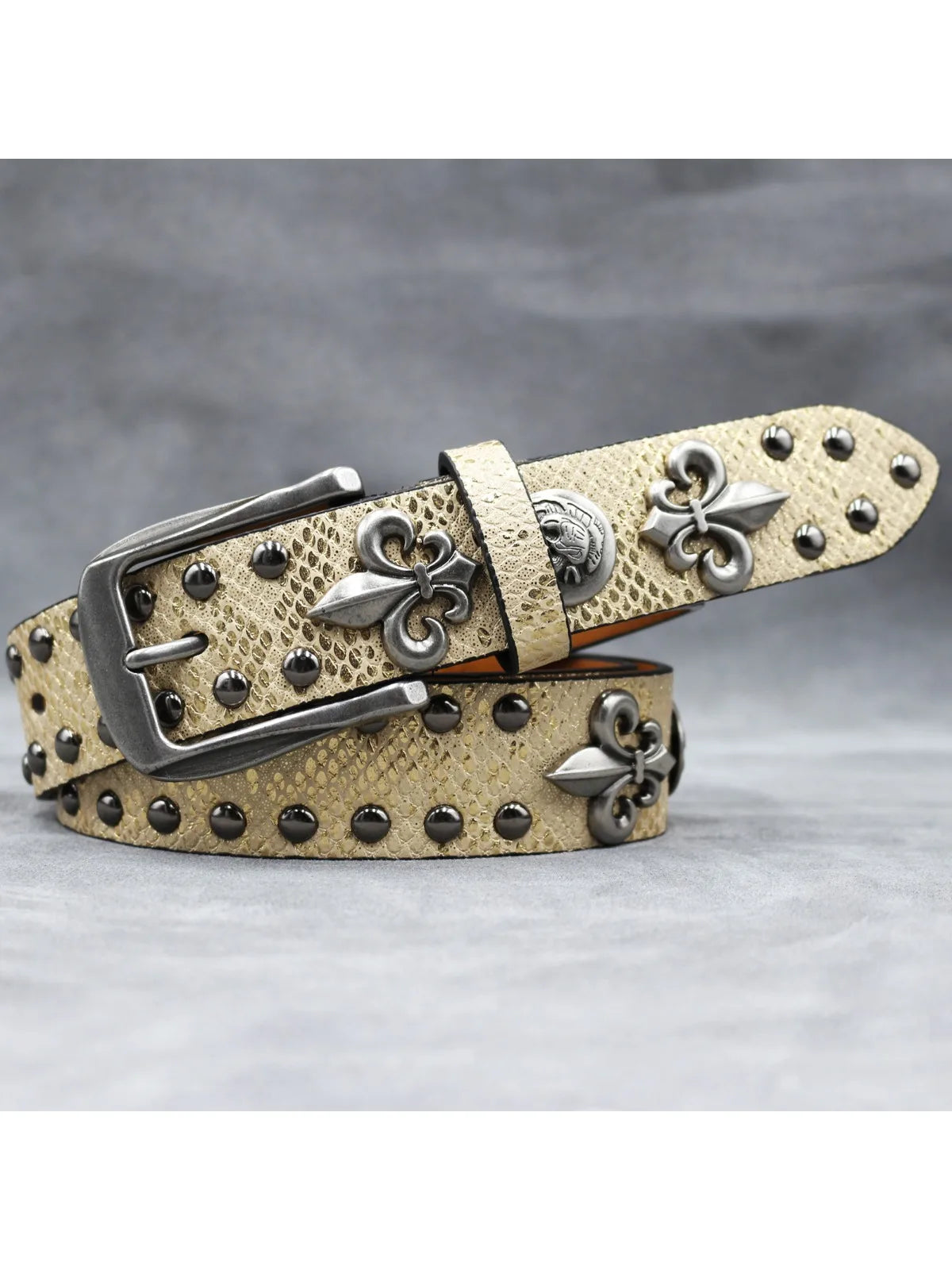 Y2K Leather Rivet Belt Golden Cross  Fashion Women's Studded Belts High Quality Female Leather Rock Women Strap For Jeans