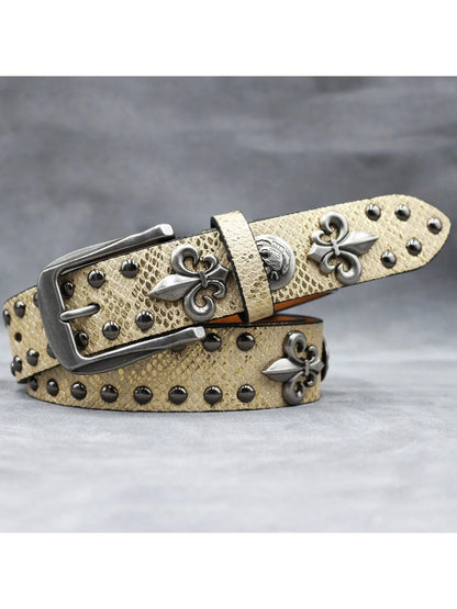 Y2K Leather Rivet Belt Golden Cross  Fashion Women's Studded Belts High Quality Female Leather Rock Women Strap For Jeans