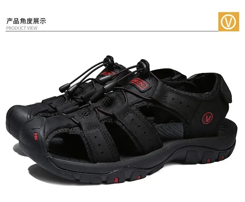2026 New Men's Sandals Handmade Thick Bottom Rubber Breathable Casual Slip-On Beach Shoes Leather Upgraded Version