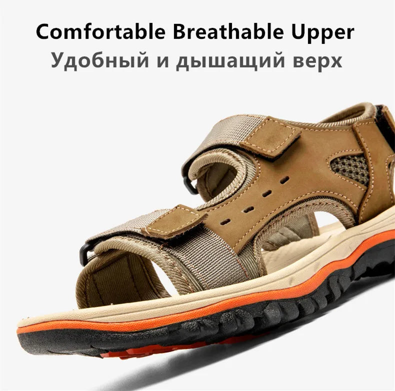 Brand Summer Men's Sandals Genuine Leather Men Slippers Gladiator Men Beach Sandals Soft Comfortable Outdoors Wading Shoes 38-47