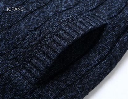 Wool Liner Argyle Jumper  Jacken Korea Khaki Black Fleece Thicken Warm Winter Zipper Sweater Men Cardigan Knitted Clothing