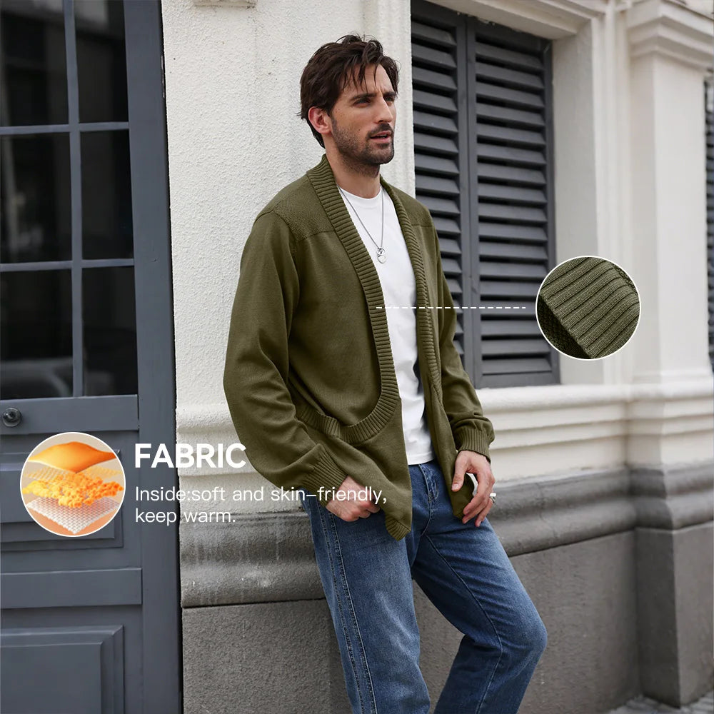 Men's Sweater Cardigan Spring Casual Classic V-neck Solid Color Cardigan Knit Soft Sweater Fashion Male Tops US Size