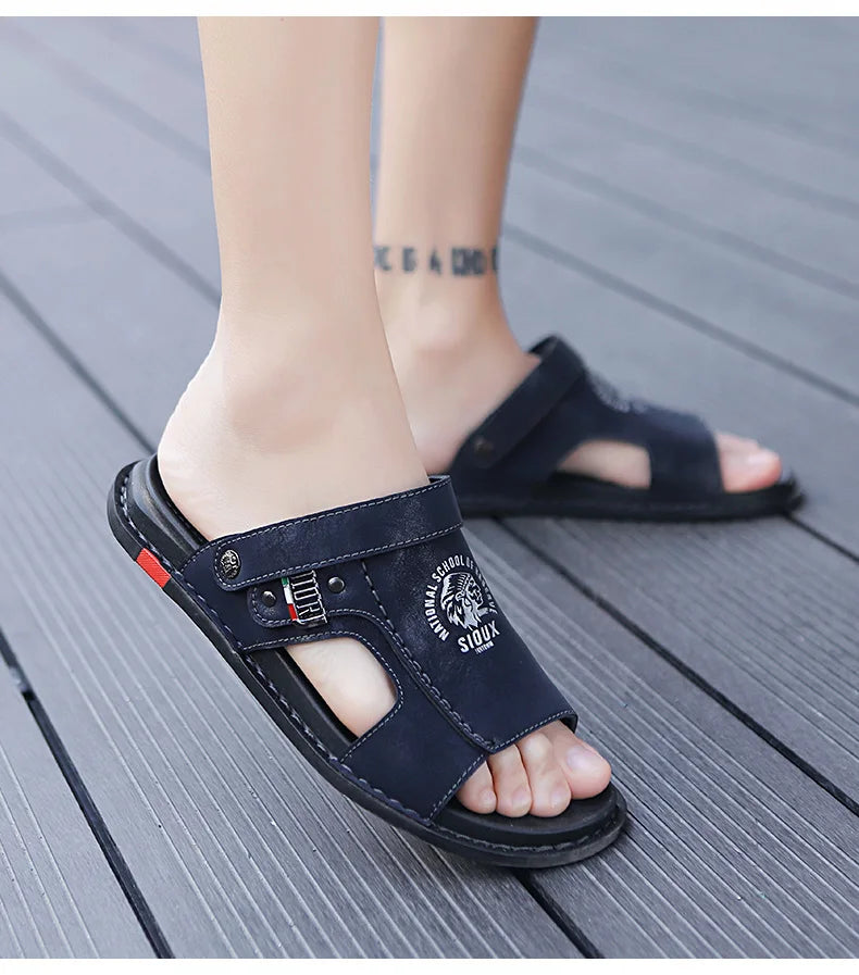 Men's Summer Genuine Leather Sandals Classic Roman Men Shoes Slippers Soft Comfortable Men Non-slip Walking Footwea Plus Size 47