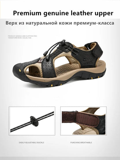 Brand Men's Sandals Summer Genuine Leather Sandals Outdoor Men Beach Shoes Rome Sandals Comfortable Large Size Men Casual Shoes