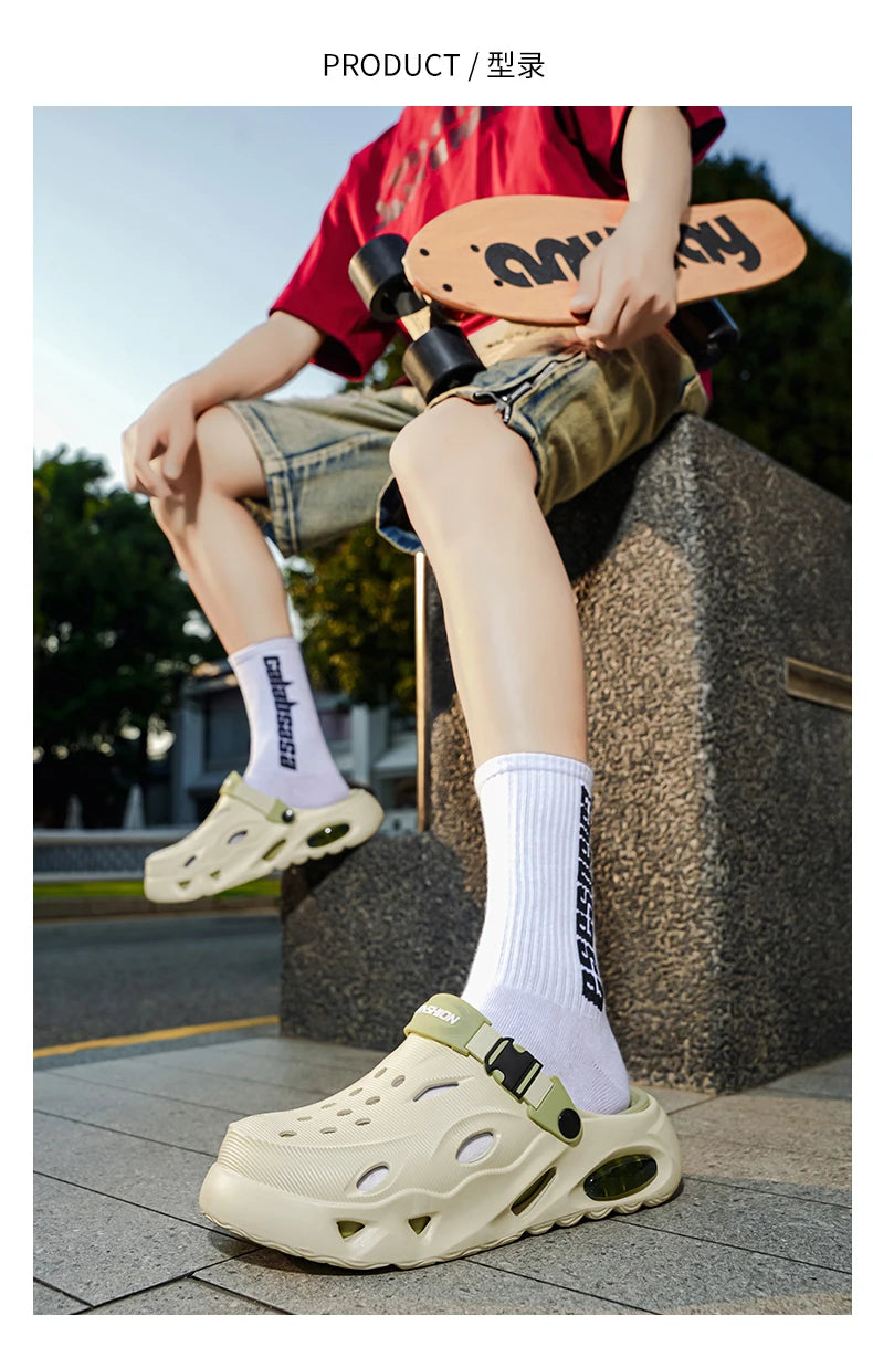 Men's Sandals Fashionable Hollow Casual Slippers Lightweight EVA Garden Shoes Thick-Soled Outdoor Walking Beach Water Shoes
