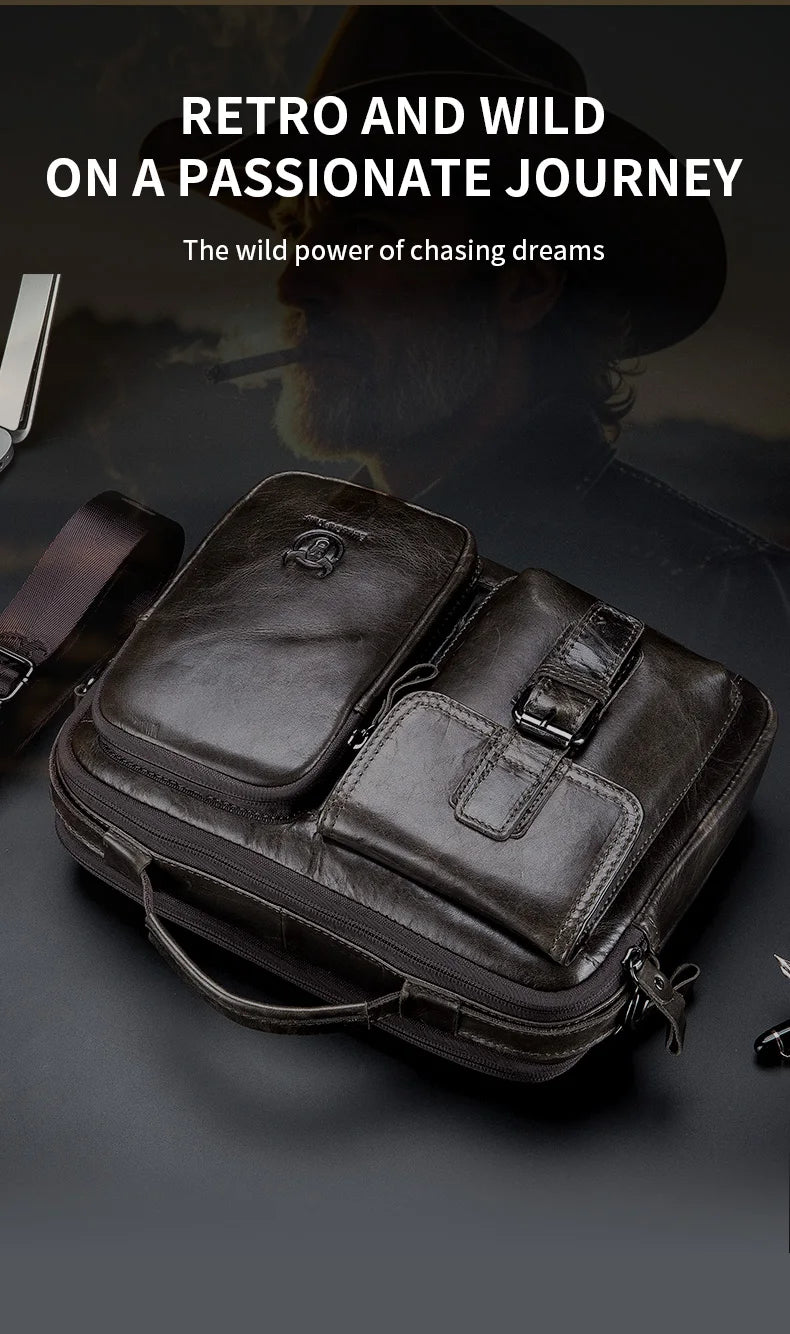 BULLCAPTAIN New Genuine Leather Men Crossbody Bag Male Briefcase Messenger Bag Casual Business Briefcase Style Men Shoulder Bag