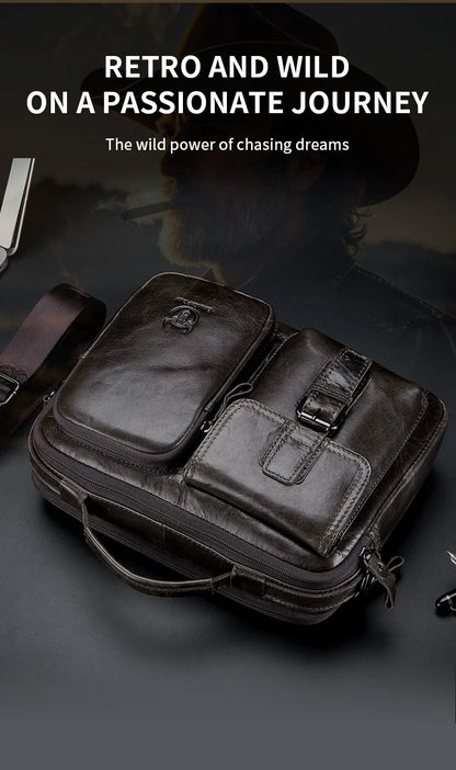 BULLCAPTAIN New Genuine Leather Men Crossbody Bag Male Briefcase Messenger Bag Casual Business Briefcase Style Men Shoulder Bag