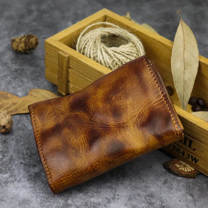 New Simple Men Wallets High Quality Genuine Cow Leather Coin Pocket Retro Handmade Male Purses Card Holder Men's Money Clips