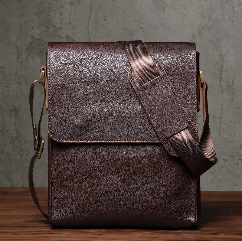 NUKA Men's Genuine Leather Shoulder Bag Retro Flap Crossbody Bags Casual Trend Satchel High Quality Luxury Cowhide Messenger Bag