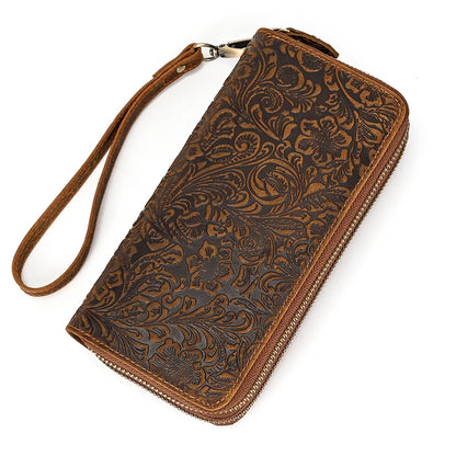 Luufan Vintage Crazy Horse Leather Men Women Long Purse Wallet Credit Card Double Zip Wallets Long Wallet Male Clutch Purse