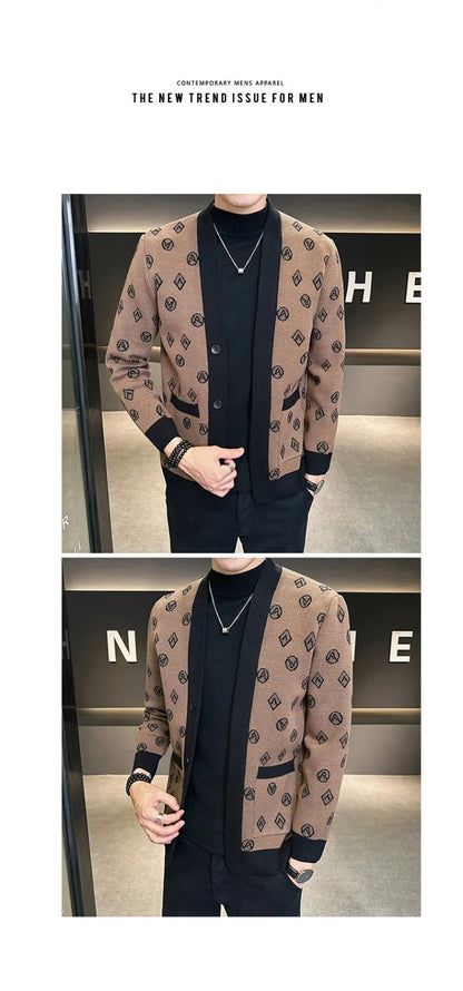 Brand Autumn Jacquard Knitted Cardigan Jackets Men Casual Business Sweater Coats Fashion Button Cardigans Men Clothing M-4XL