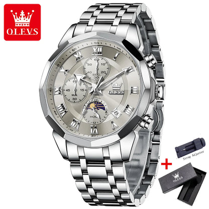 OLEVS 3675 Luxury Calendar Stainless Steel Quartz Mens Wristwatches Chronograph Waterproof Watch for Men Luminous Reloj Hombre