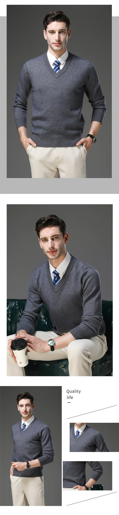 Top Grade Thick Anti-Pilling New Fashion Brand Autum Winter Knit Pullover Men Slim Fit Sweater Business Casual Woolen Jumper