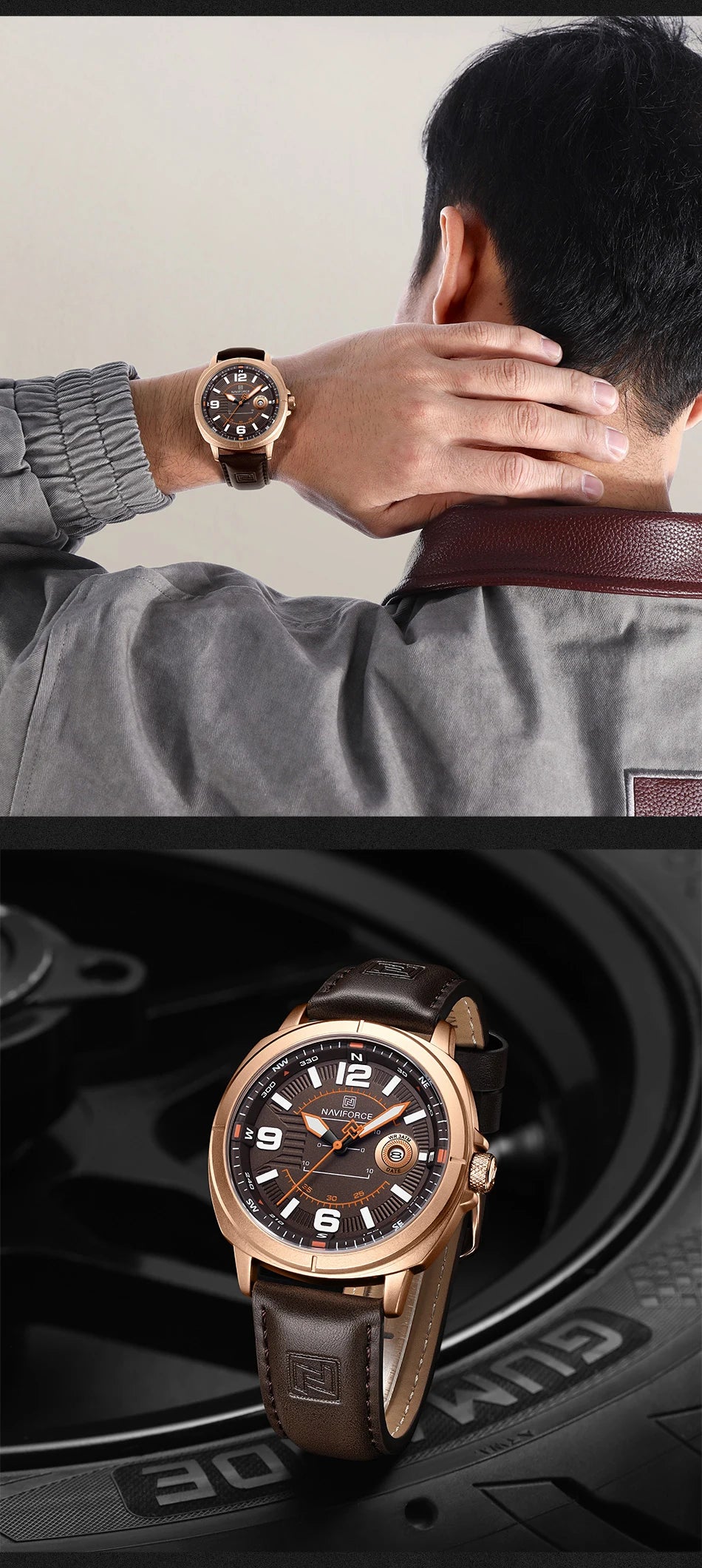 NAVIFORCE  High Quality Male Wristwatch PU Band Calendar Brand Men Quartz Watch Auto Date Display Waterproof Clocks Reloj Hombre