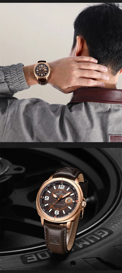NAVIFORCE  High Quality Male Wristwatch PU Band Calendar Brand Men Quartz Watch Auto Date Display Waterproof Clocks Reloj Hombre