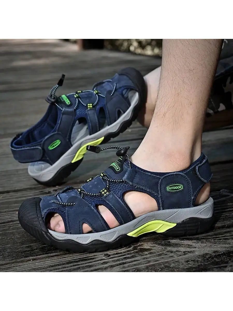 Men's Summer Outdoor Hiking Non-Slip Soft Bottom Sandals, Toe Protection, Middle-Aged Sports Beach Shoes