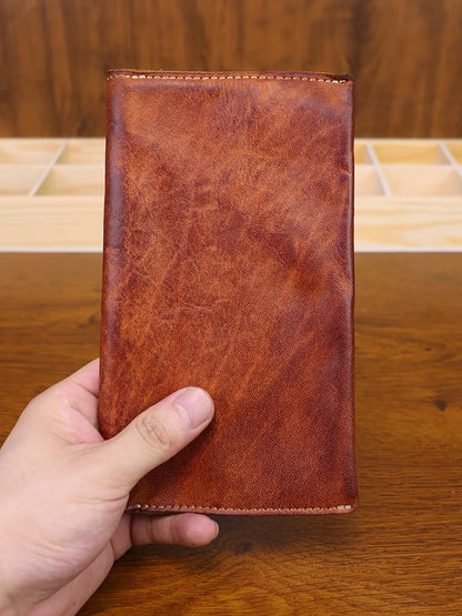 Large Capacity Men Wallet Vintage Genuine Cow Leather Handbag Card Holder Phone Pocket High Quality Handmade Male Money Clips