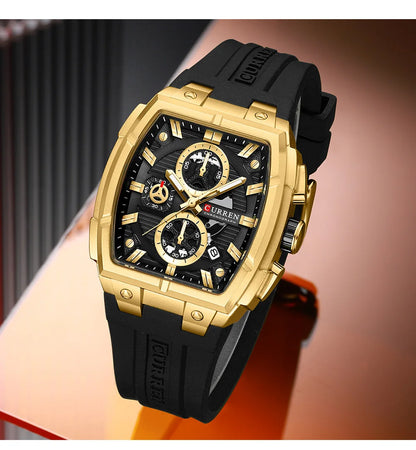 CURREN Luxury Vintage Watch for Men Sports Chronograph Quartz Wristwatches with Silicone Strap,Date,Luminous