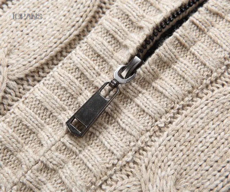Men's Hooded Knit Winter Sweater Warm Fleece Liner Cardigan Black Khaki Knitwear Jacket Coat Clothing