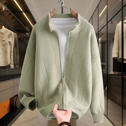 2026 Autumn Men's High Quality Comfortable Loose Solid Color Knitted Cardigan jacket Men's Fashion Trend Casual Sweater men