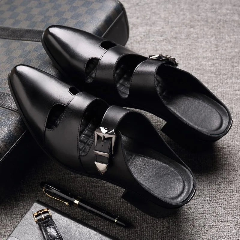 Men Half Slipper Shoes 5CM High Heels Slides Luxury Loafers Fashion Zapatillas Hombre Casual Shoes Sapato Social Masculino Mules