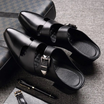 Men Half Slipper Shoes 5CM High Heels Slides Luxury Loafers Fashion Zapatillas Hombre Casual Shoes Sapato Social Masculino Mules
