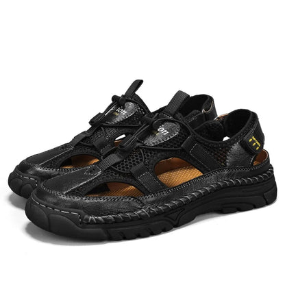 Men's Handmade Simple Letter-Print Sandals, Summer Beach Hollow Sandals, Fashionable Velcro Men's Shoes, Outdoor Hiking and River-Tracing Shoes, Comfortable, Breathable, Wear-Resistant, Non-Slip, Large Size Men's Shoes