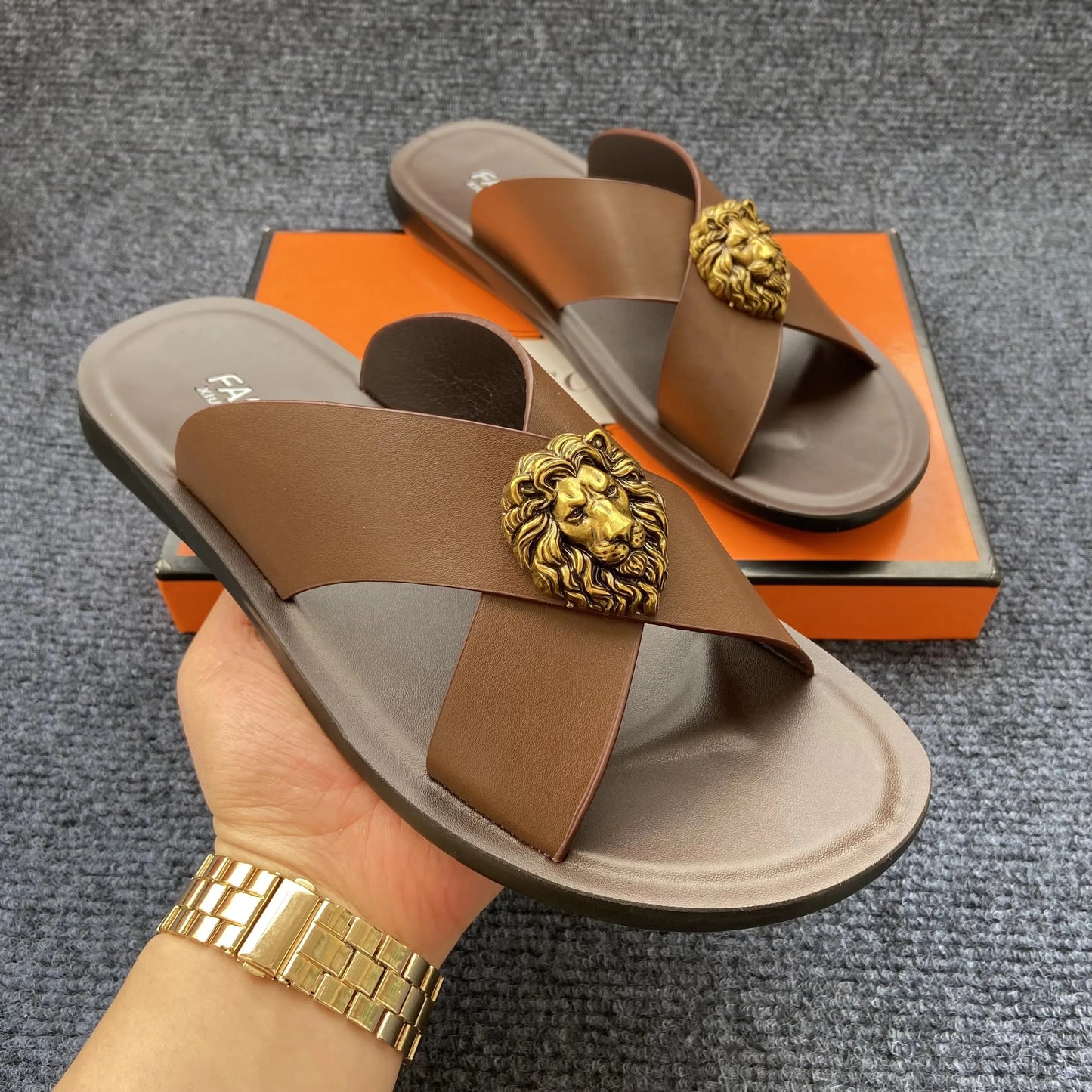 genuine leather slippers men original summer fashion Man slippers outdoor slides size 38-48 new brand designer shoes for man