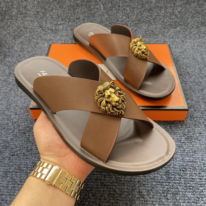 genuine leather slippers men original summer fashion Man slippers outdoor slides size 38-48 new brand designer shoes for man