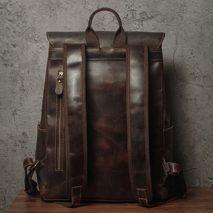 NUKA Men's Genuine Leather Backpack Vintage Outdoors Travel Bag Luxury Crazy Horse Cowhide Schoolbag Mountaineering Backpack