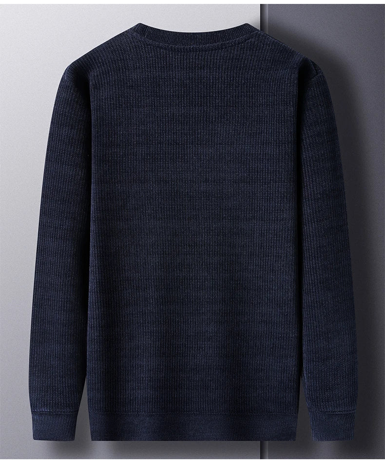 Fleece-Lined Knitted Pullover Sweater Casual Jumper for Men Insulated Warm Long Sleeve Thick Material Round Neck Design