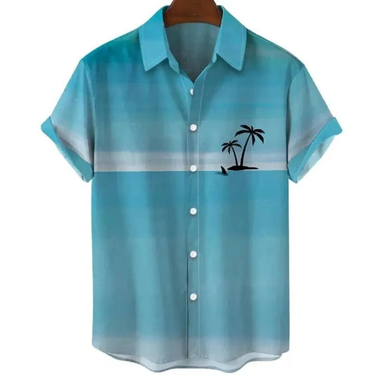 New 3D Oversized Geometric Print Hawaiian Shirt Summer Beach Casual Men's Short-sleeved Top Comfortable Chinese Style