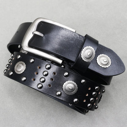 Metal Rivet Cowboy Belt Genuine Leather Cowskin Men Belt Punk Rivet Jeans Belts For Men Ceinture Homme Cinturones Hombre