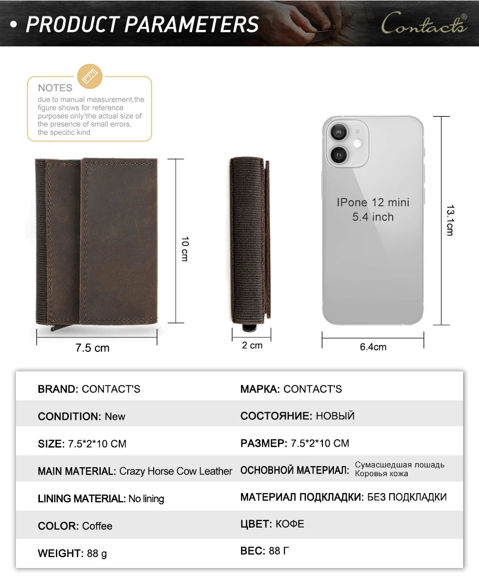 Genuine Leather RFID Card Wallets for Men Aluminium Box Travel Card Case Card Holders Money Clips Slim Casual Business Wallets