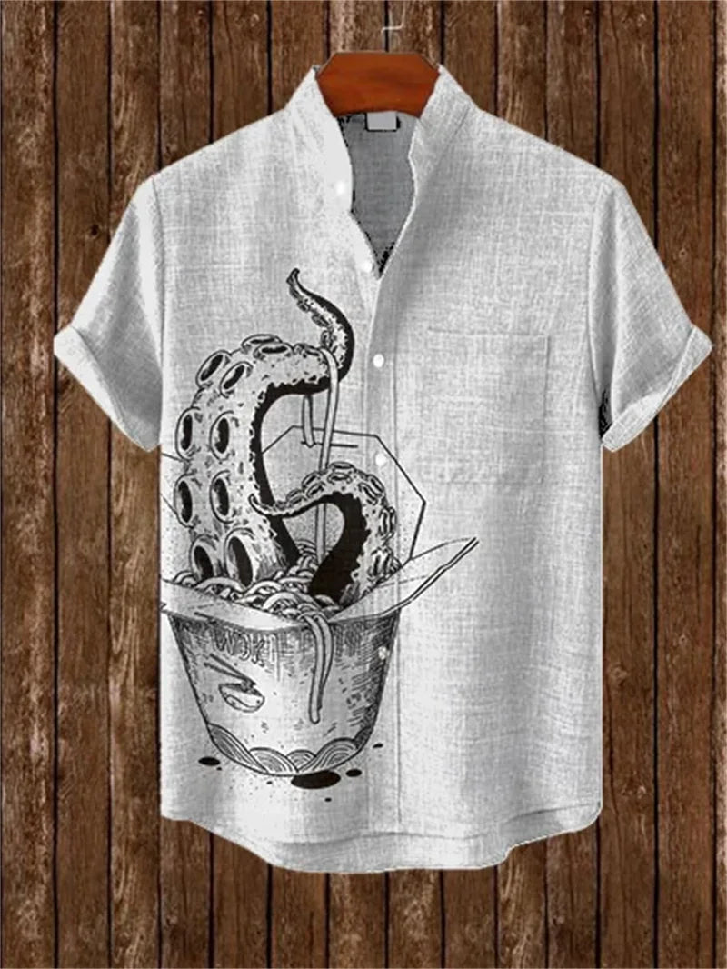 New Men's Samurai Hawaiian Shirt 3D Wave Print Casual Short Sleeve Top Loose Costume Fashion Vintage Shirt