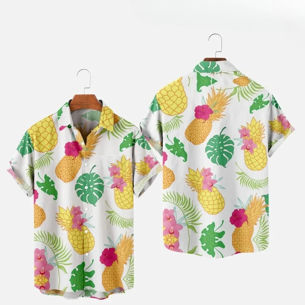 Men's Fashion Summer T-Shirts Hawaiian 3d Print Cozy Casual One Button Shirts Short Sleeve Beach Oversized Shirts