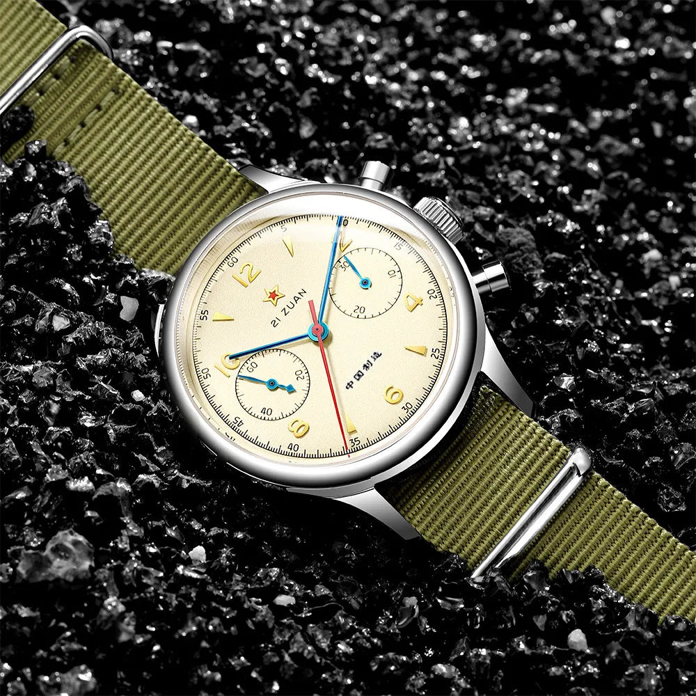 Red Star Retro 1963 Chronograph ST1901 Hand Winding Movement Air Force Pilots Aviation Sapphire Men Mechanical Watch Waterproof