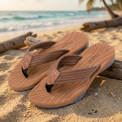 Summer men's slippers made of EVA material are comfortable and non irritating. Outdoor flip flops are of good quality