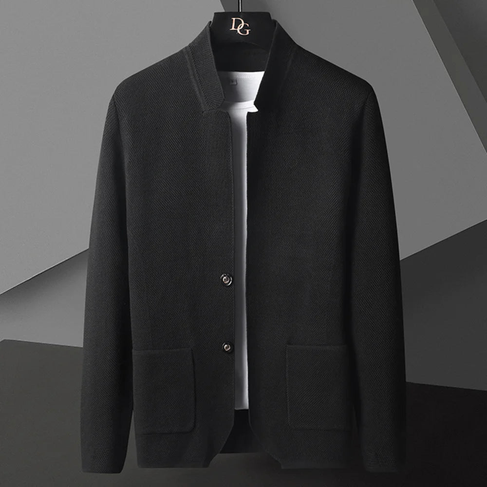 2025 Cardigan Jacket Men Solid Color Knitted Casual Stand Collar Slim Fit Cardigan Coat Mens Sweater Jacket Khaki Black Gray 4Xl