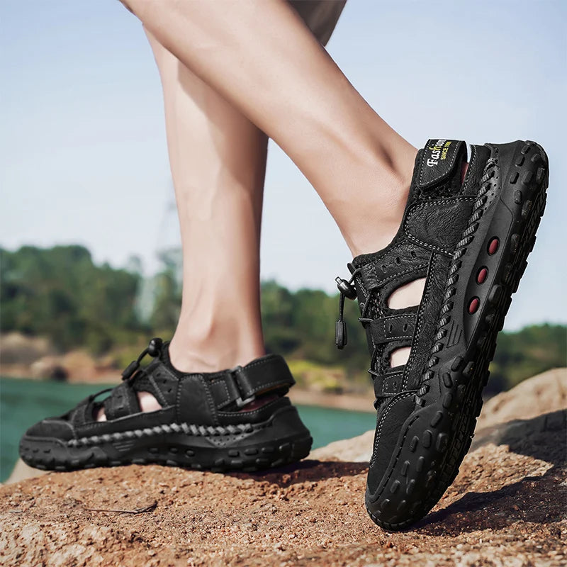 Anti-collision Toe Mens Soft Sole Summer Flats Sandals New Slippers Breathable Beach Shoes Outdoor Casual Shoe Large Size 38-48