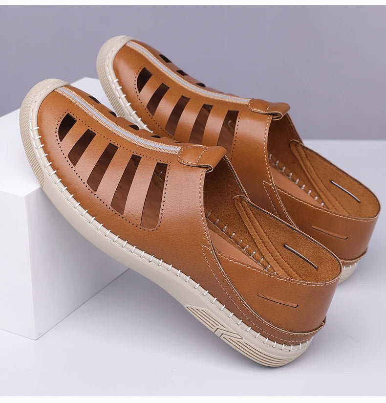 New Summer Genuine Leather Roman Men's Sandals Business Casual Shoes Outdoor Beach Wading Slippers Men's Shoes Big Size 38-48