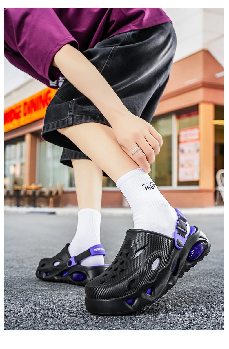 Men's Sandals Fashionable Hollow Casual Slippers Lightweight EVA Garden Shoes Thick-Soled Outdoor Walking Beach Water Shoes