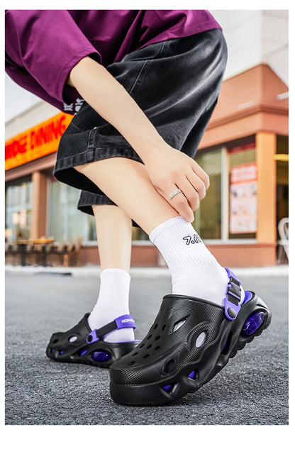 Men's Sandals Fashionable Hollow Casual Slippers Lightweight EVA Garden Shoes Thick-Soled Outdoor Walking Beach Water Shoes