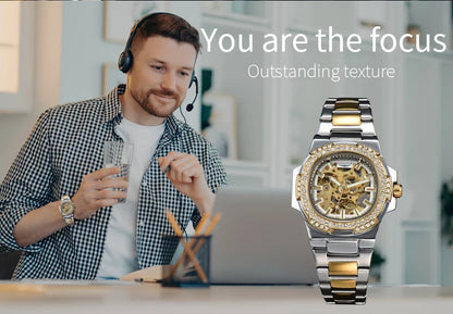 LONGLUX Automatic Man Watch Luxury Stainless Steel Wholesale Mechanical Wristwatches Skeleton Waterproof Diamond Watch Man Watch