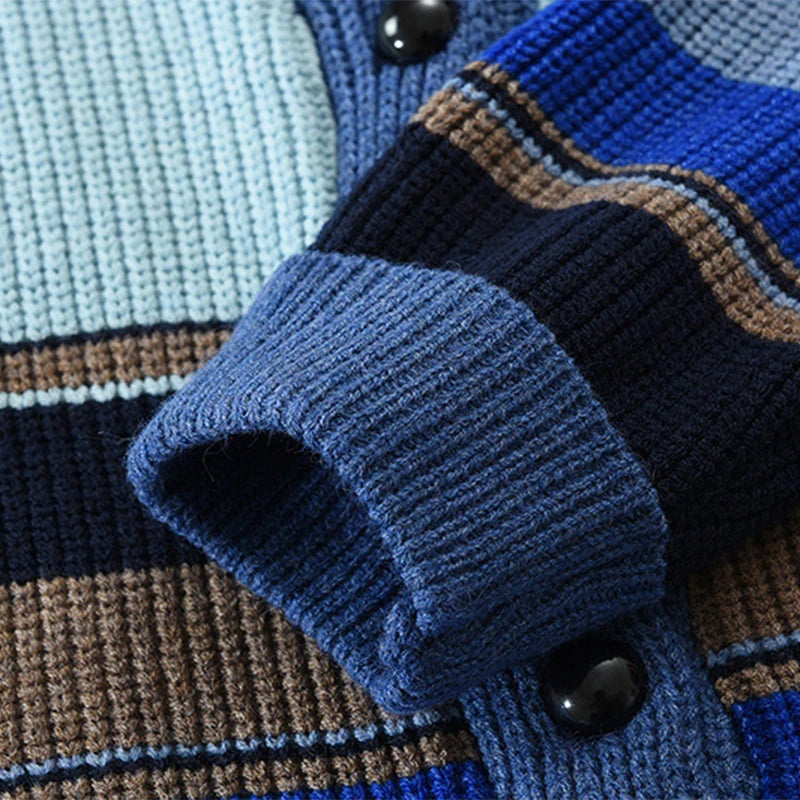 Trendy Mens Knitted Cardigans 2025 Spring Casual Button-up Lapel Sweatercoats Men Vintage Rainbow Striped Sweater Jacket Coats