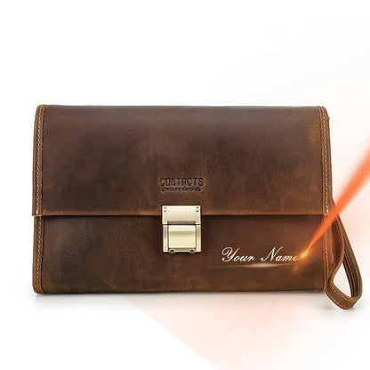 CONTACT'S Genuine Leather Clutch Bags Men Password Retro Wrist Strap Handbag iPad Travel Business Fitness Clutch Wallet